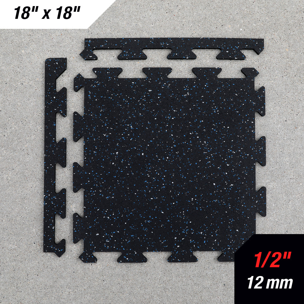 1/2 inch 12mm rubber gym tile 18x18 blue gray interlocking top view