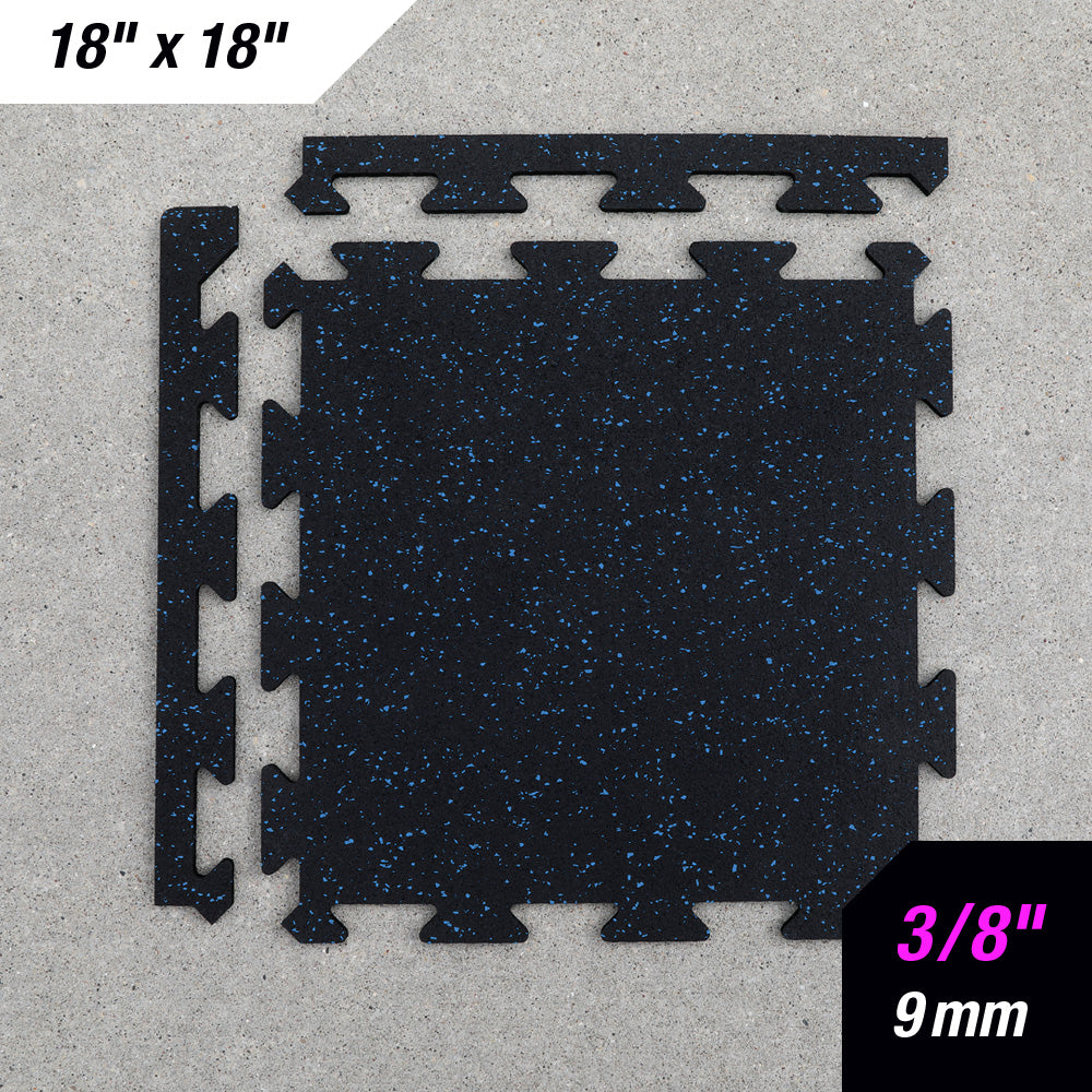 3/8 inch 9mm rubber gym tile 18x18 black interlocking top view