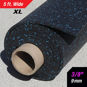 3/8 inch (9mm) XL rubber gym roll end view showing 5 foot wide heavy-duty rubber flooring