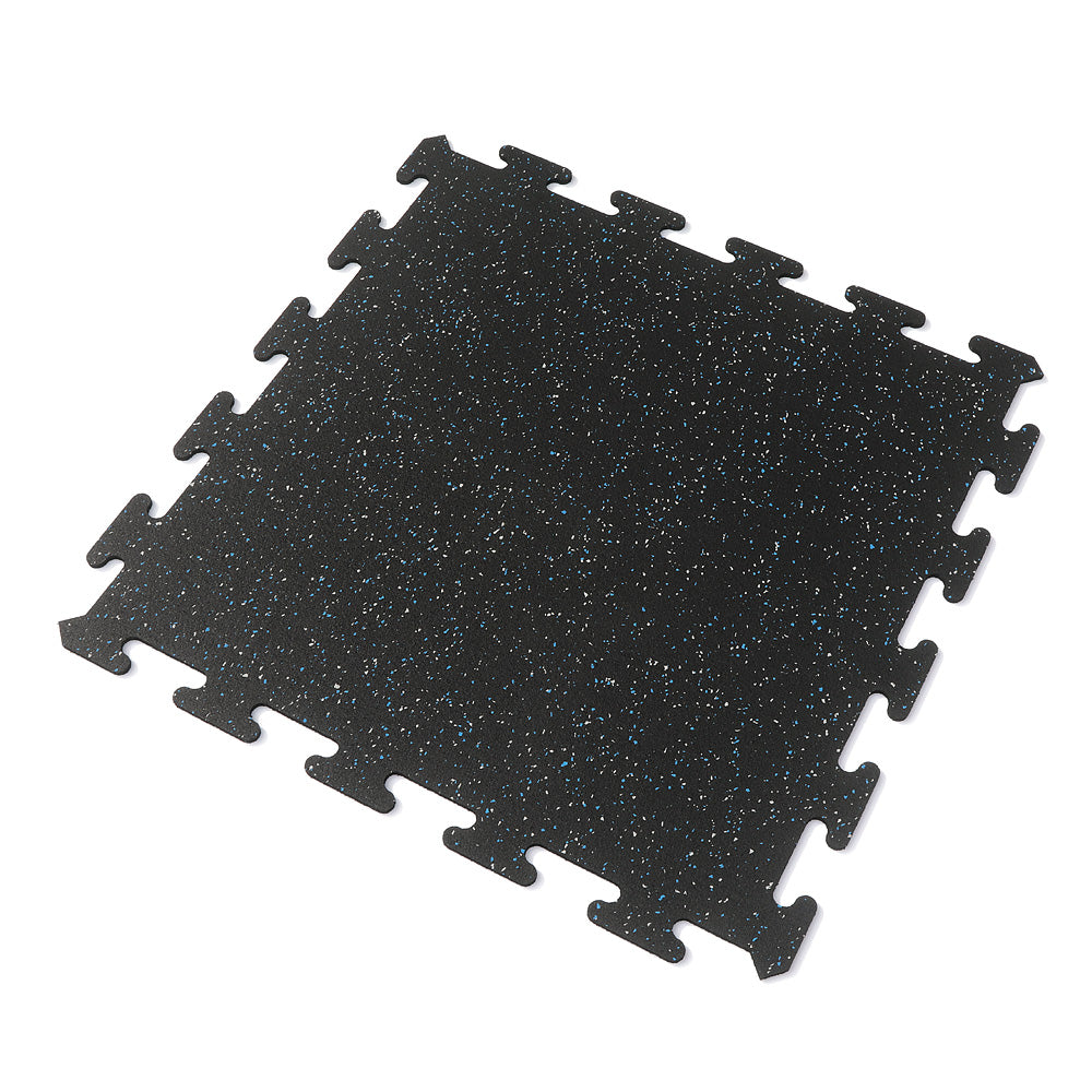 Blue/Gray fleck rubber gym tile over a white background. 