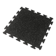 Gray fleck rubber gym tile over a white background. 