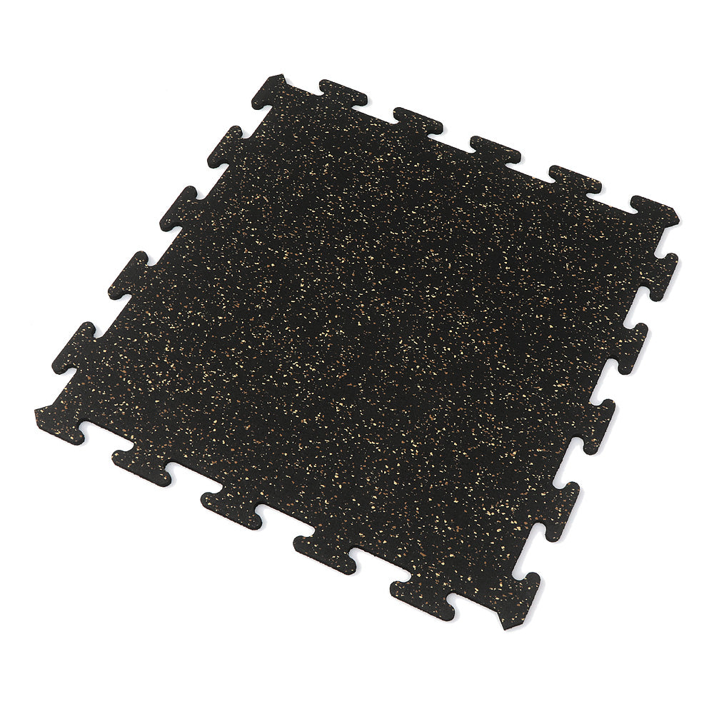 Eggshell/Cocoa fleck 3/8" interlocking rubber gym tile on a white background.