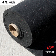 12mm rubber underlayment roll end view showing thick profile confetti color