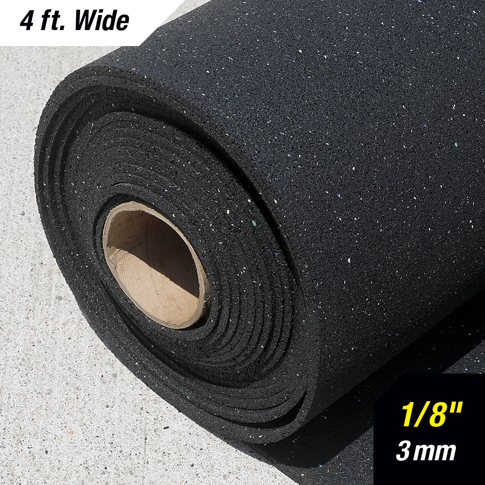 3mm rubber underlayment roll end view showing confetti color profile