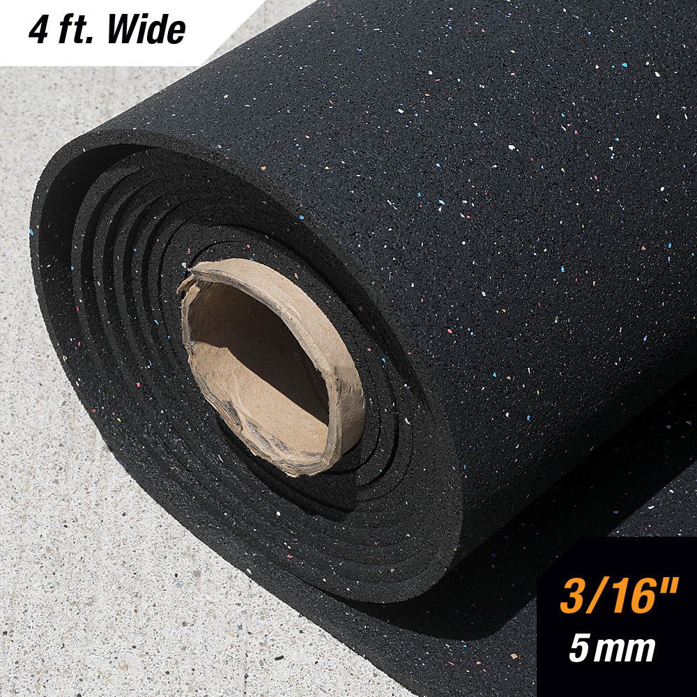 5mm rubber underlayment roll end view showing confetti color profile