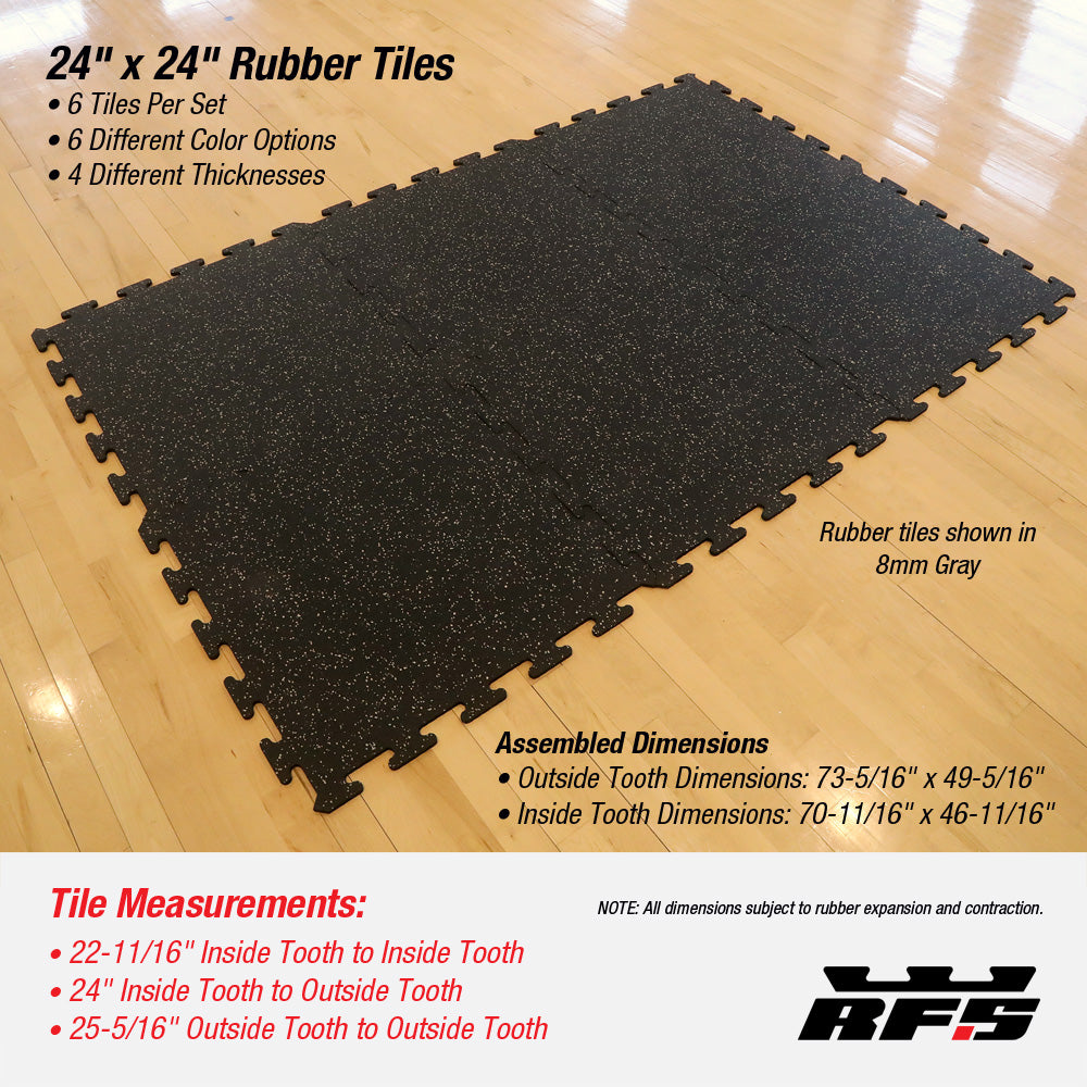 1/2" (12mm) Rubber Tiles - 24" x 24"
