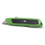 Green utility knife on a white background.